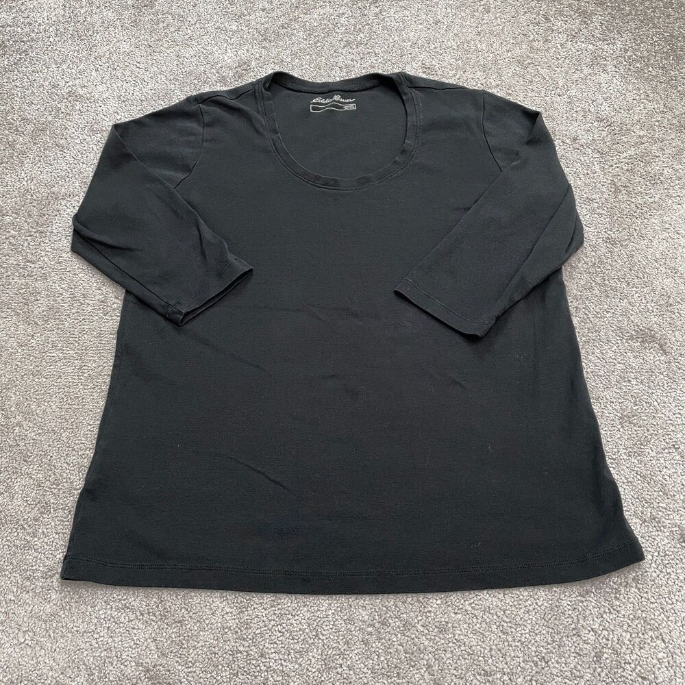 Eddie Bauer Basic T-Shirt Womens 2XL Black Scoop Neck 3/4 Sleeve Cotton 2018 Tee